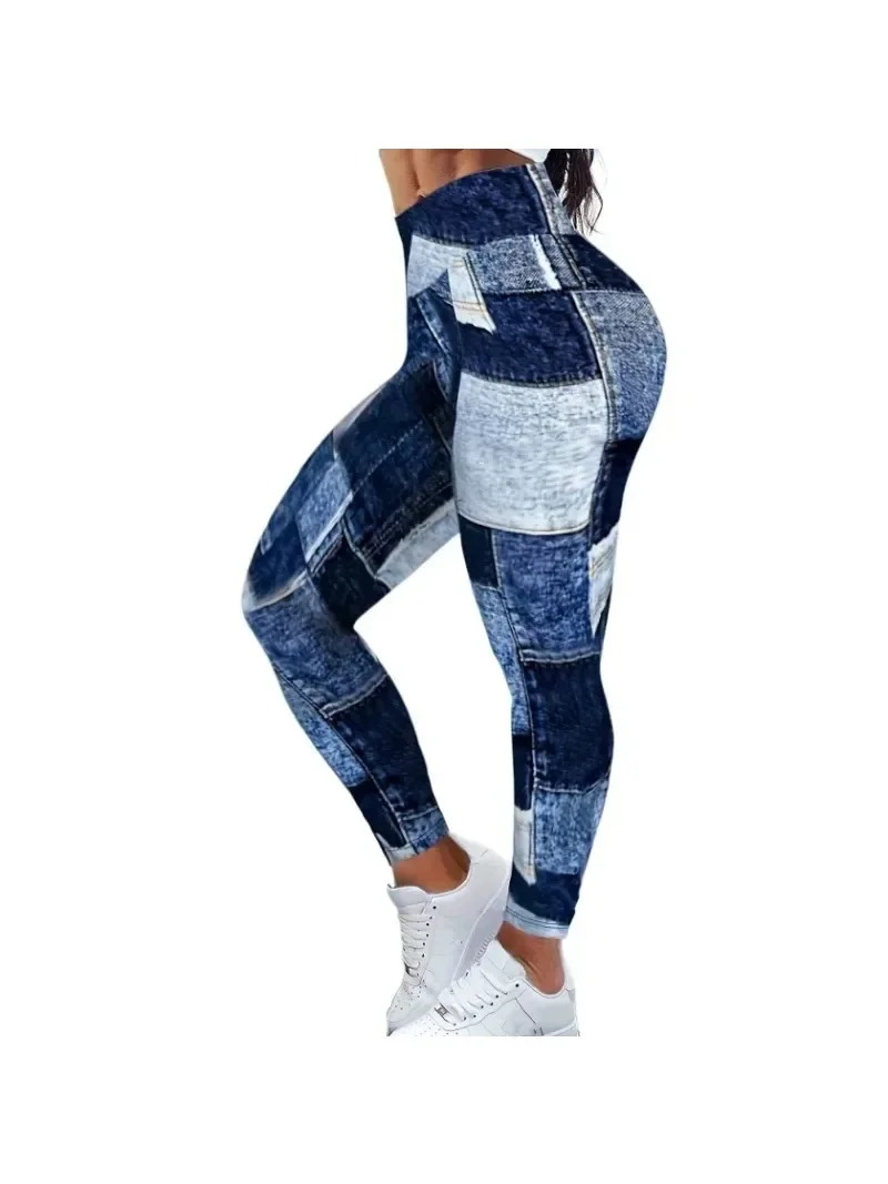 Women\'s Plus Size Casual Tights High Waist Sports Pants Casual Colored Slim Fit Pants Imitation Denim Tight Leggings