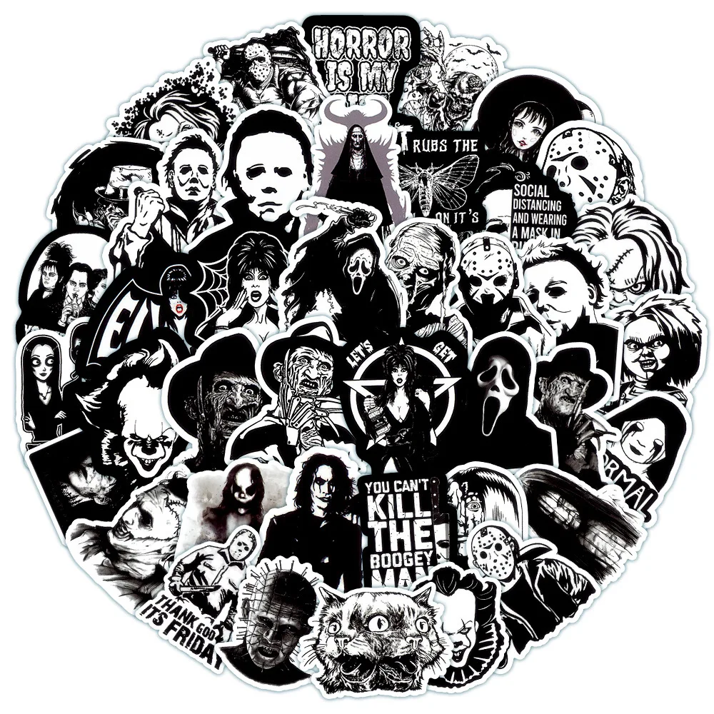 2024 New Black and White Horror Zombie Sticker Pack Cartoon Graffiti iPad Helmet Car Water Cup Guitar DIY Clipart Toy Decoration