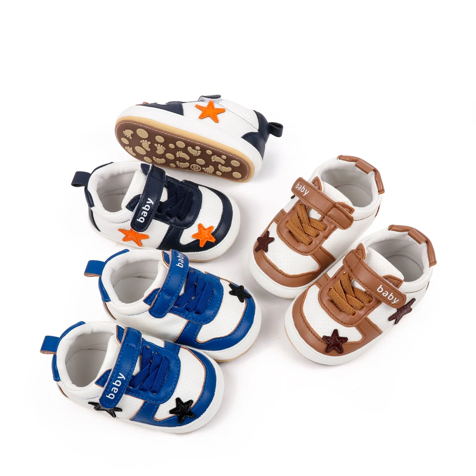 0-18months Baby boys girls Sneakers Contrast Color Sequins Shoelace Soft Sole Non-Slip Shoes