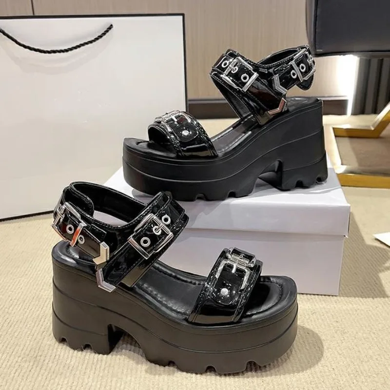 

Летние дышащие тонкие сандалии 10 см, женские новые универсальные сандалии на высоком каблуке и платформе, туфли в стиле панк на толстом каблуке, размер 42