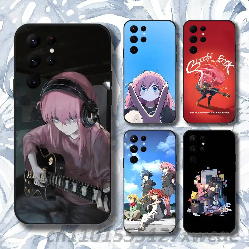 B-Bocchi the Rock Anime Phone Case For Samsung S10,S21,FE,S21 ,S26,S25,S24,S23,Ultra,S9,S22,Plus Black Shell Cover