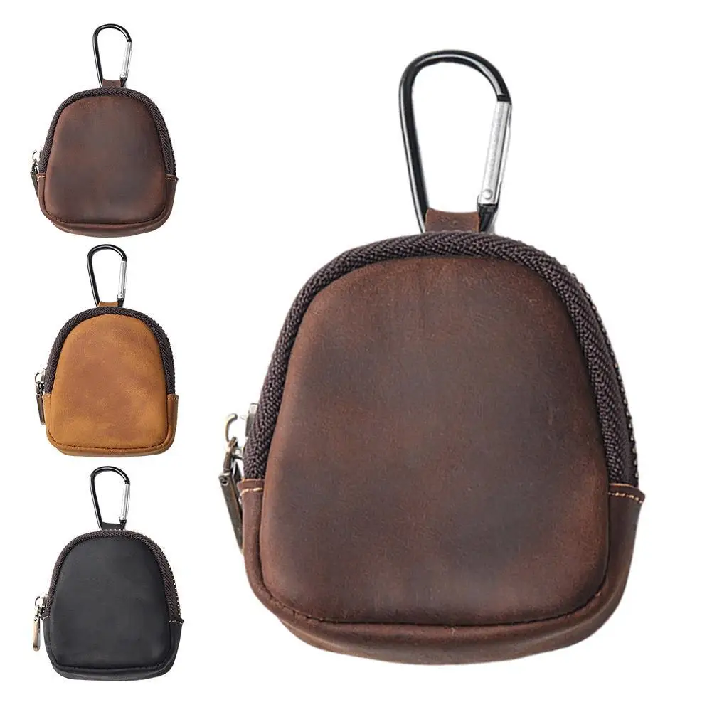 Retro PU Leather Mini Coin Purse with Carabiner Multi-color Small Wallet Key Chain Bag Men Women Portable Earphone Storage Pouch