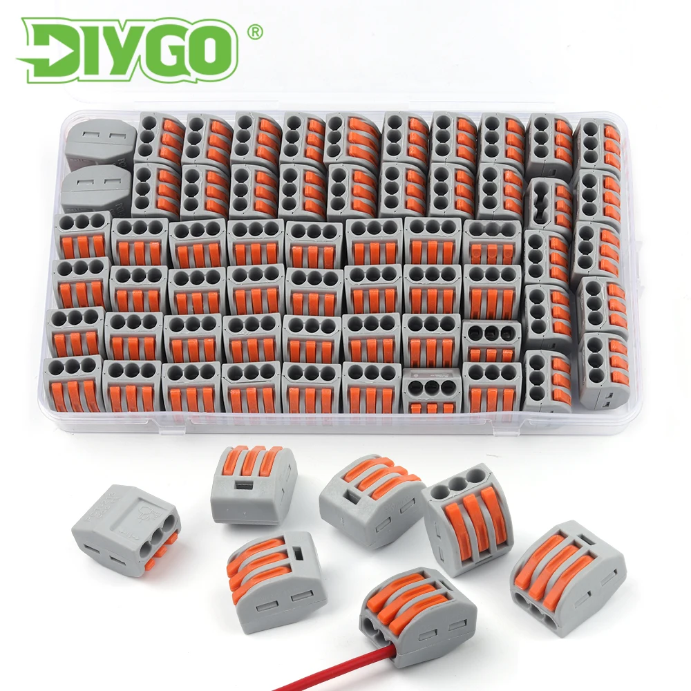 

60PCS/Box Gray Mini Quick Terminal Blocks 3 Holes Docking Cable Universal Push-in Wire Conductor Connectors 32A/250V AWG 28-12