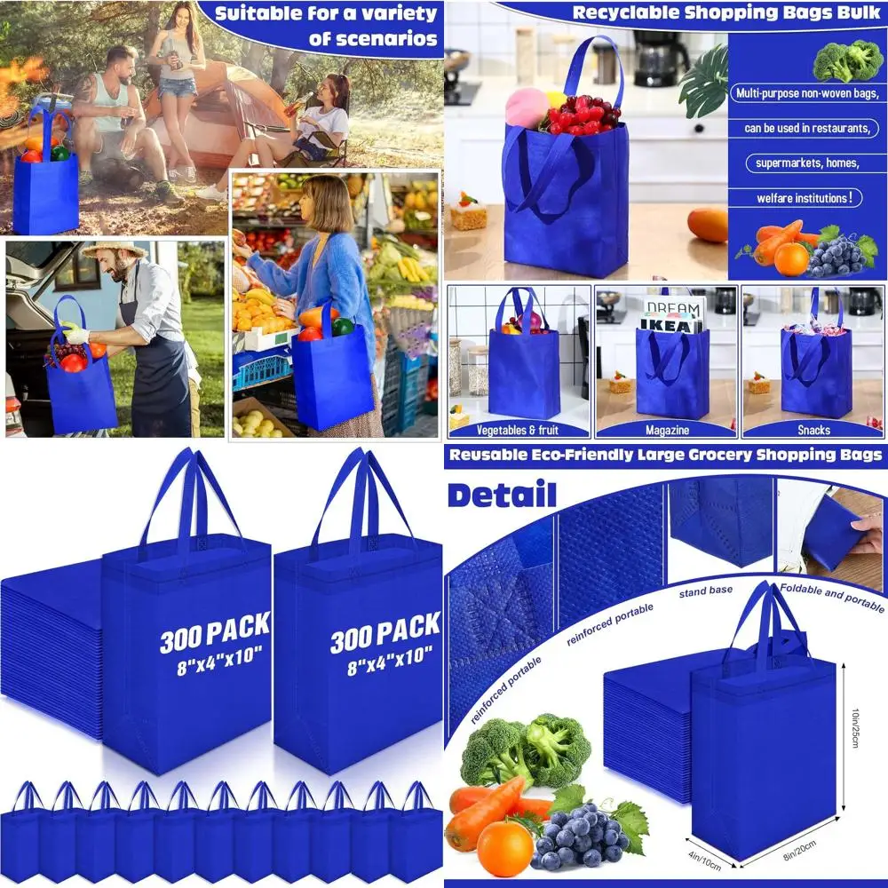 

Многоразовые сумки-шопперы, 300 штук, 8x4x10 дюймов, из нетканого материала, для покупок, с ручками, королевский синий цвет