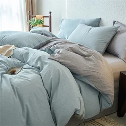 2025 New All-cotton Quilt Cover Class A Yarn-dyed Washed Cotton Single Bed Cover Solid Light Blue Breathable Bedding 220x240