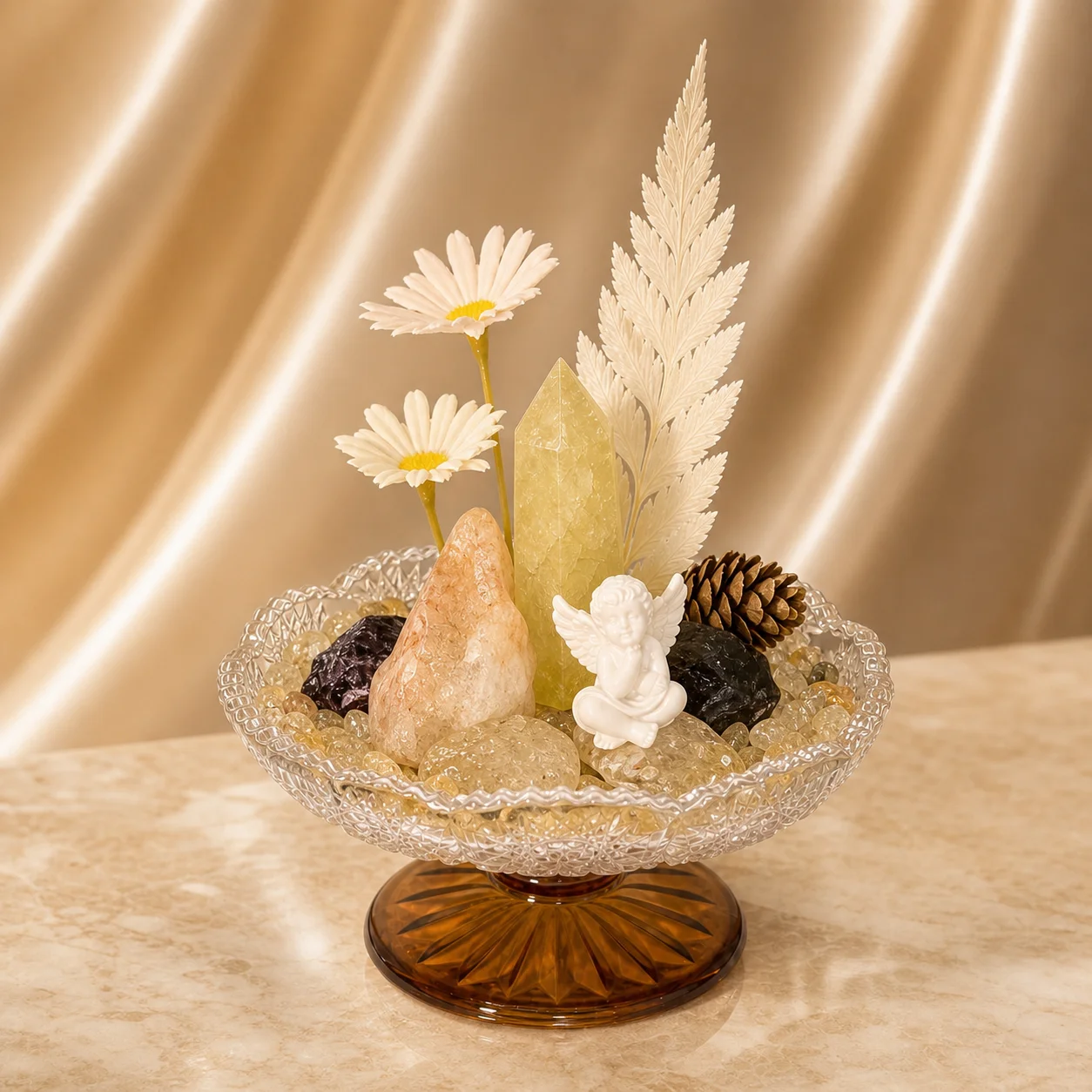 Golden Feather Blessing DIY Crystal Garden Kit, Citrine Angel Wing Botanical Tabletop Decor, Home Gift