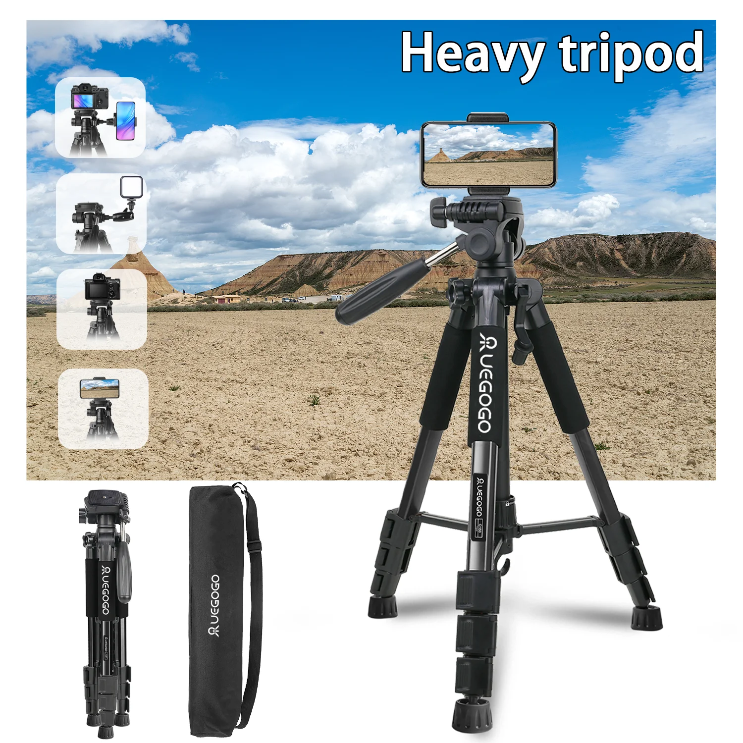 UEGOGO Q111 140cm Camera Tripod with 360 Degree 15lbs Load Ball Head Detachable Monopod Heavy Duty DSLR Tripods