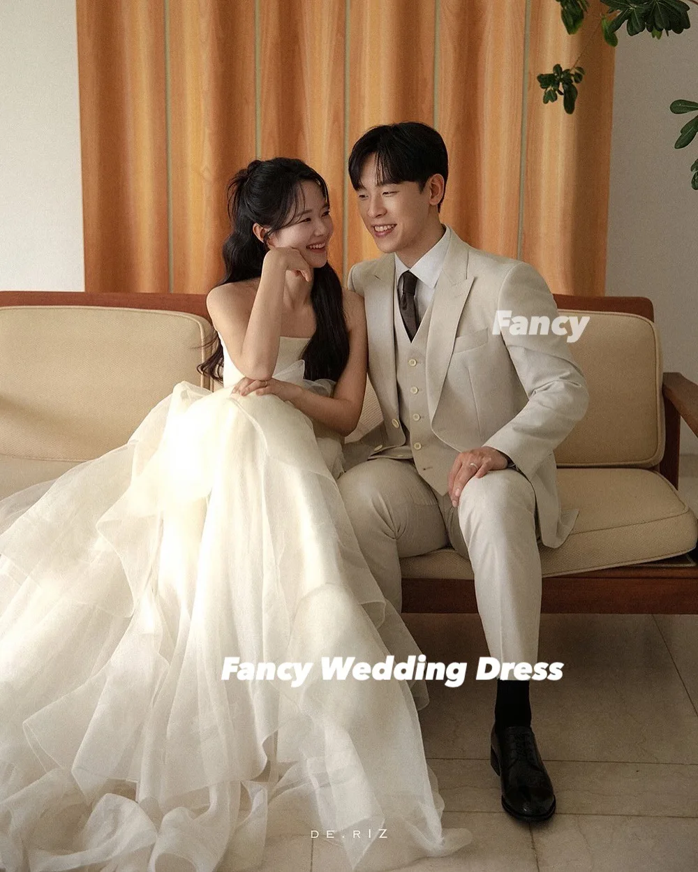 Fancy Rich Off Shoulder Korea Wedding Dress Photo Shoot A Line Soft Tulle Evening Party Dresses Back Corset Customized