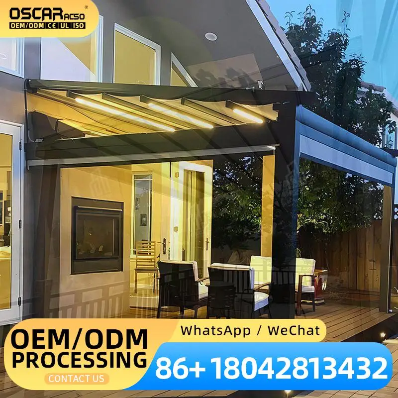 Opening Louvered Structure with LED Strips for Swimming Pool Carport and House Aluminum PVC Architecture Retractable Canopy Perg