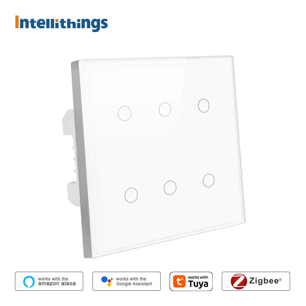 

Intellithings Zigbee 6 Gang Touch Switch 4x4 with Neutral Interruptor Wall Light Switch Work with Tuya Alexa Google Home Voice