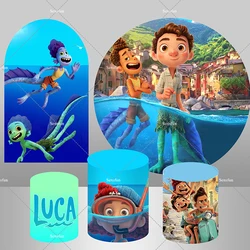 Movie Luca Round Backdrop Cover Boys Happy Birthday Party Photography Background Blue Under The Sea Banner Plinth Covers