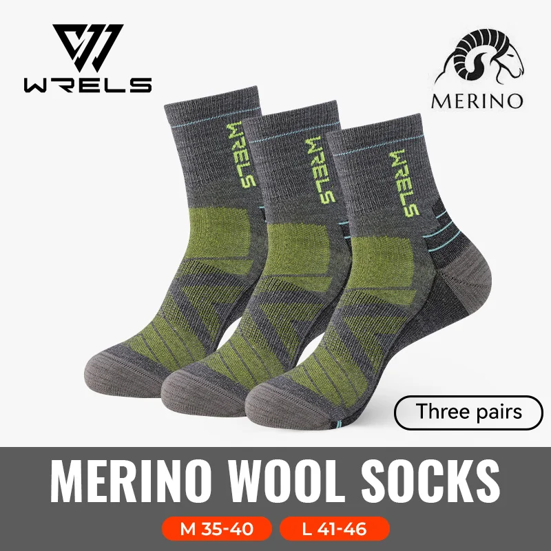 WRELS 1/2/3 Paar Socken aus Merinowolle, thermisch, warm, für den Winter, hochelastisch, dick, Wandersocken, Feuchtigkeitsaufnahme, Sportsocken aus Wolle