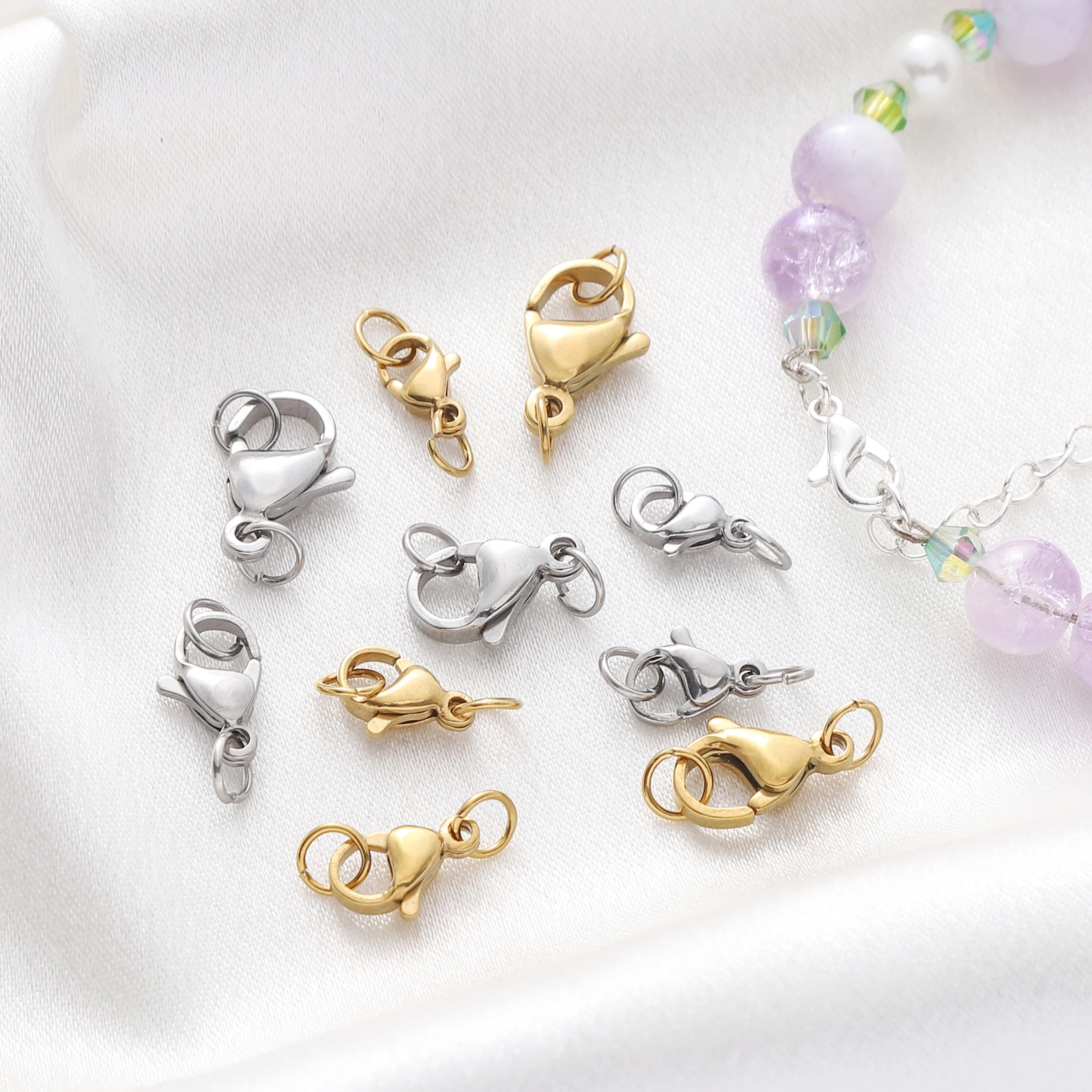 5-10 Stuks Rhodium/Goud Kleur Rvs Kreeft Sluitingen Met Ringen Diy Armband Ketting Sieraden Maken Connectors accessoires