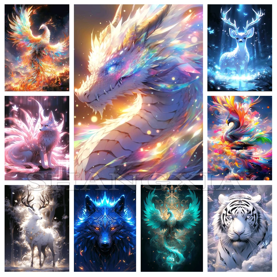 5D DIY Diamond Painting Divine Beast New Collection Full Diamond Mosaic  Animal Dragon Fox, Tiger Embroidery Kit Home Decoration