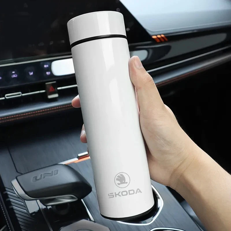 500ml Car Insulated Cup Water Cup Coffee Tea Thermos Mug For Skoda Fabia Superb Yeti Octavia Enyaq Rapid Kodiaq Kamiq Karoq Vrs