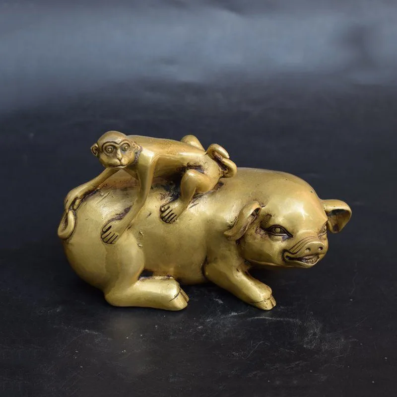 Brass and monkey ornaments for home, living room, study, office decoration. The pig is destined to be a nobleman