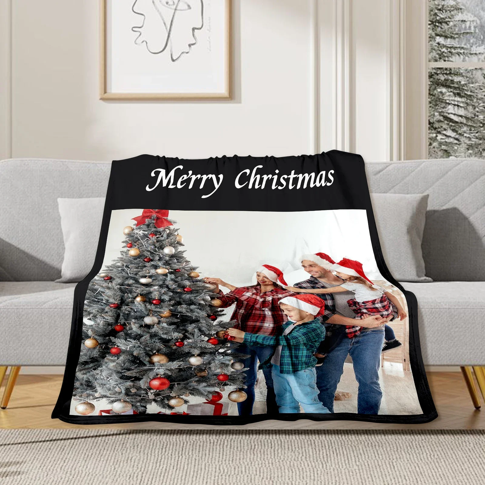 

Bedroom Bedspread Home Decor Personalised Picture Gift Blanket Custom Blanket with Photo and Text For Office Couch Camping