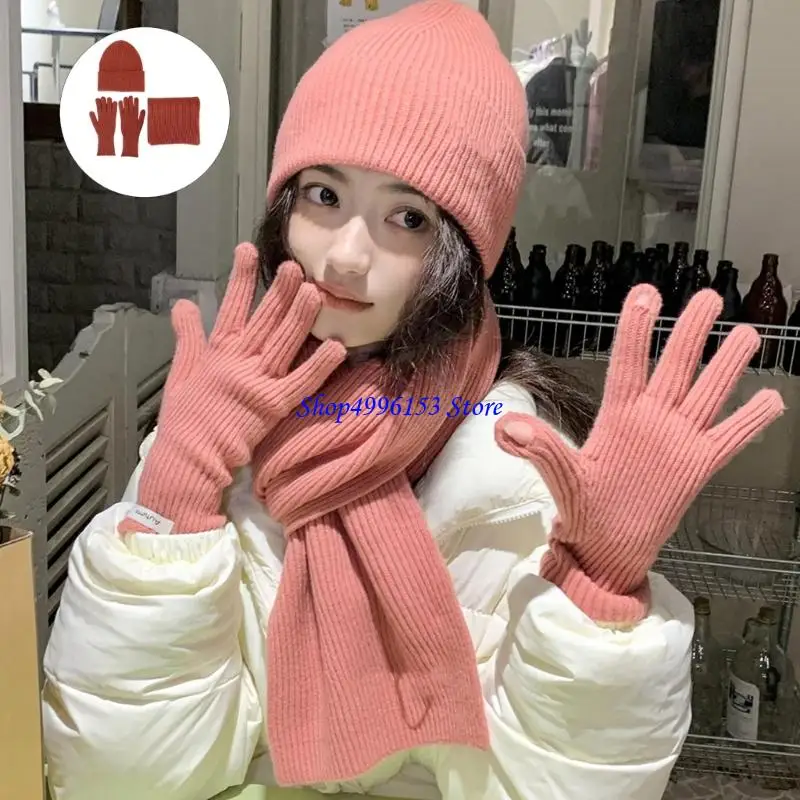 Q0KE شتاء دافئ متماسكة قبعة وشاح وقفازات مجموعة ألياف الاكريليك للجنسين الطقس البارد برقبة ملابس يدوية مجموعة للنشاط في الهواء #6