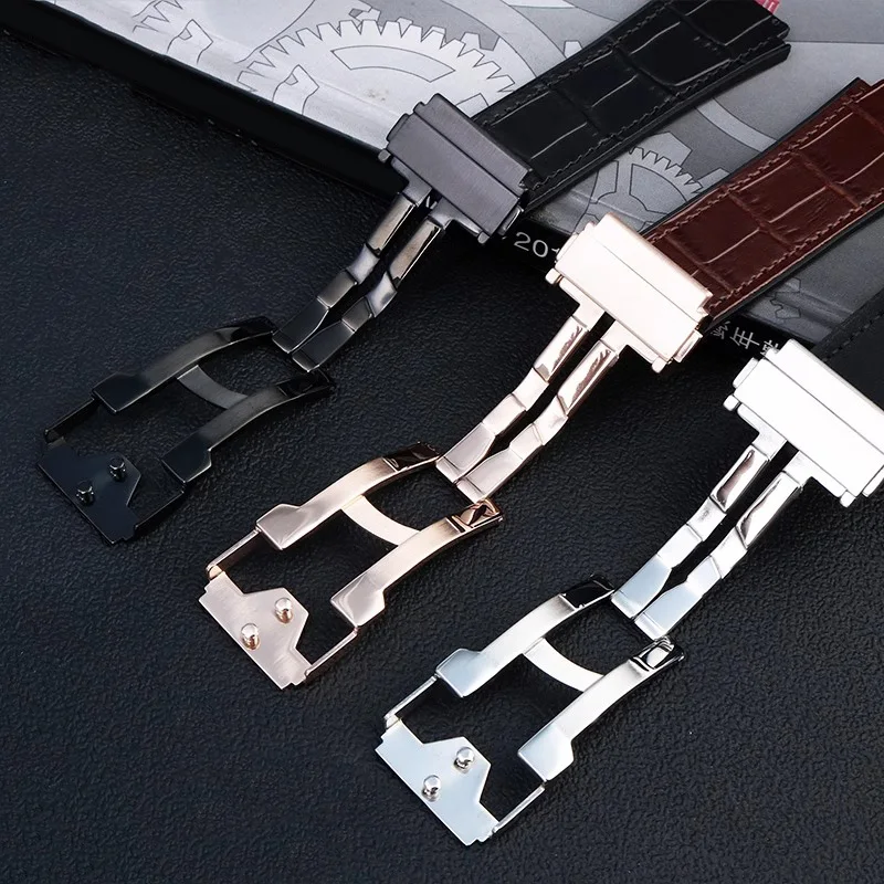 Para hublot grande banda clássico fusão fundo de silicone couro 19mm junta convexa padrão nó bambu/cinta fosco preto marrom