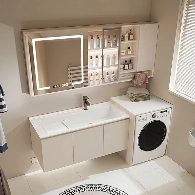 

Washing machine integrated cabinet Bathroom washbasin cabinet Combination smart mirror cabinet Customizable