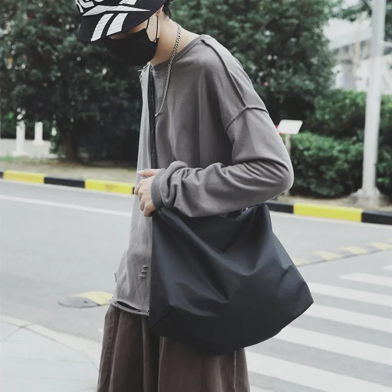 

Foufurieux Autumn Canvas Shoulder Bags Unisex Solid Black Leisure Travel Bags Minimalist Style Large Capacity Messenger Packages