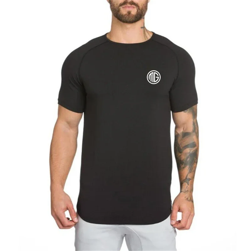 Summer Men Short Sleeve Cotton Breathable Crew Neck Gym Workout Muscle Slim Fit Fitness Bodybuilding Casual Pumping Iron -shirt