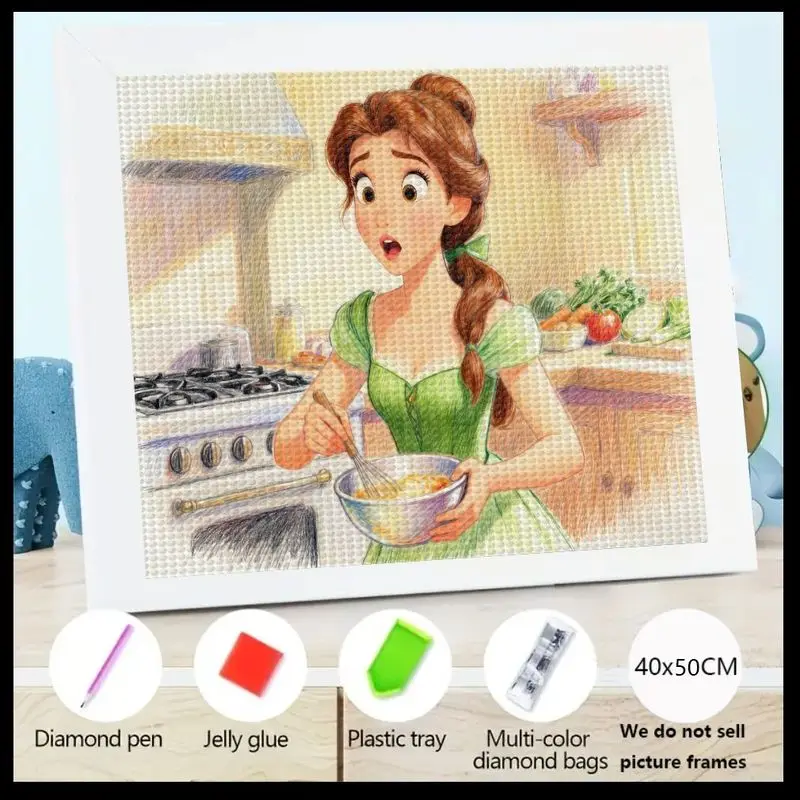 1 قطعة 5D DIY الماس طقم الطلاء ، الكرتون ديزني الأميرة حسناء الخبز في المطبخ الحفر الكامل جولة كريستال حجر الراين الفن الحرفية S