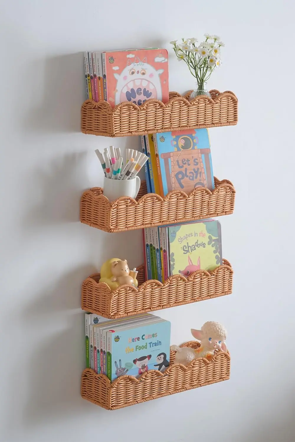 

Набор из 4 детских книжных полок, металлические и пластиковые полки с имитацией ротанга для декора спальни