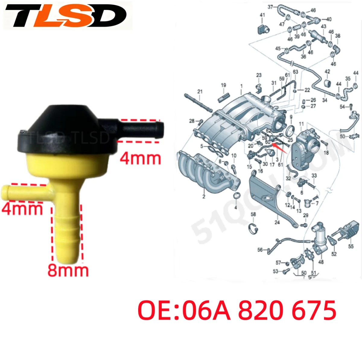 1.8L Engine Air Pump Exhaust Valve Three‑Way Vacuum Check Valve 06A820675 For VW Old Bora Golf MK4 SEAT Audi A3 / S3