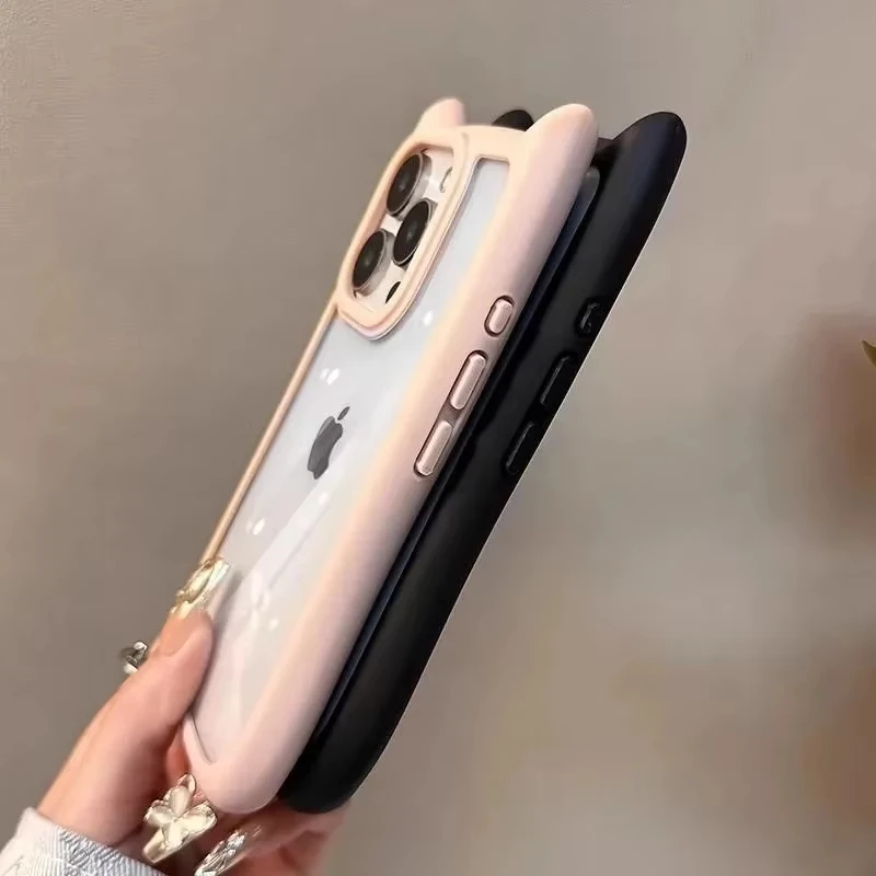 Funda de silicona suave con orejas de gato para iPhone 16 17 13 15 14 12 11 Pro Max Air XS Max Funda transparente a prueba de golpes 6