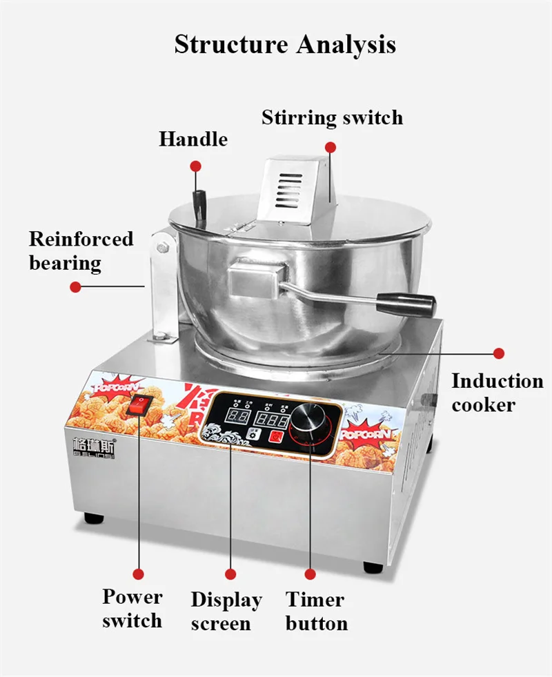 Профессиональная машина для приготовления попкорна, электрическая машина для приготовления попкорна в форме шара, нержавеющая сталь, 1 кг, производственное оборудование