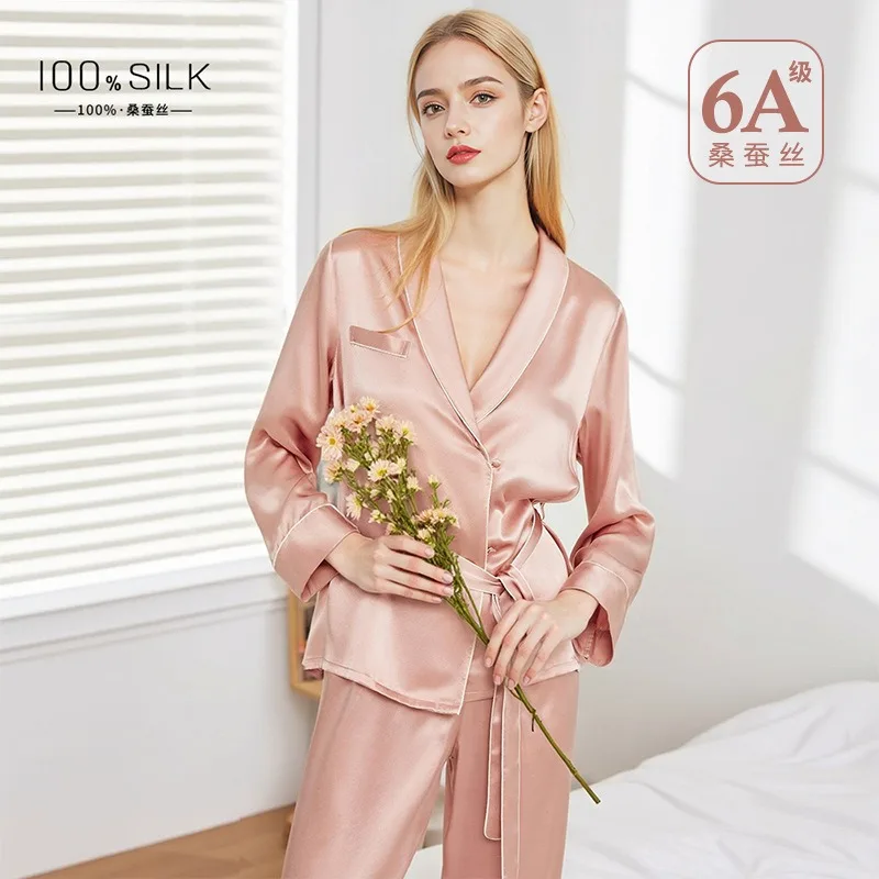 

Women's 100% Mulberry Silk Loungewear Sets 19mm Heavy Silk Robe Pants 2PCS Sets Pajamas Autumn Skin-Friendly Homewear
