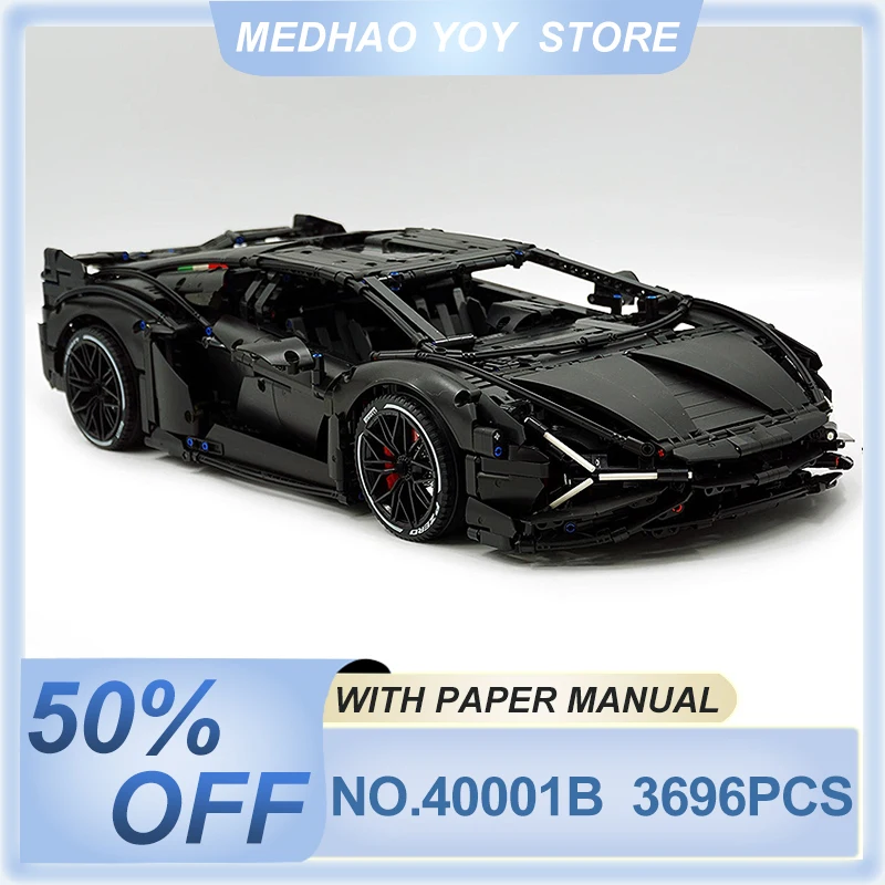 

MOC 40001B High-tech Technology Super Black Knigh Sports Hypercar Model Building Blocks Puzzle DIY Toys Birthday Gifts For Kids