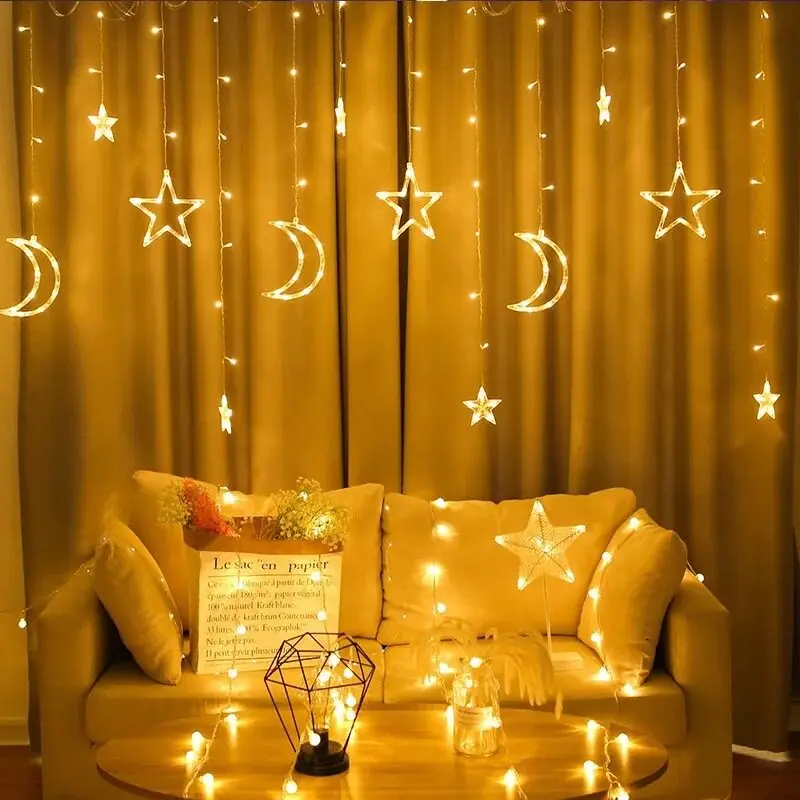 Led Lamp String Star And Moon Curtain 3.5M 220V Lamp Bar Bedroom, Wedding Party Festival Decoration Gift