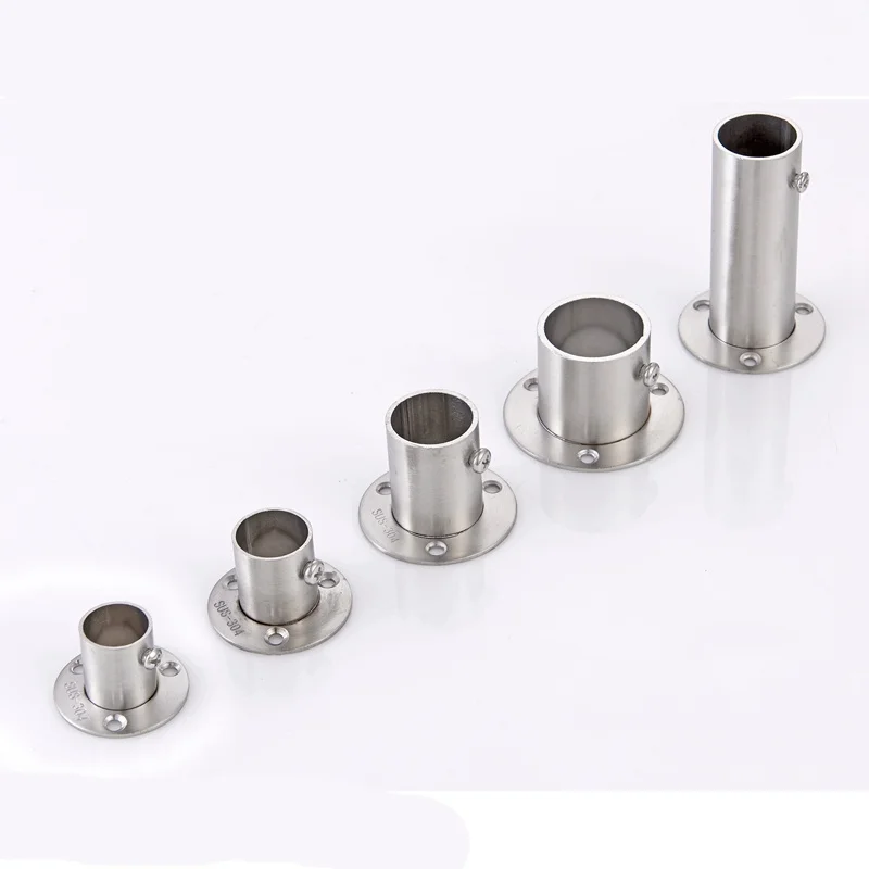 2pcs/lot Stainless Steel Pipe Bracket 19-32mm Dia Tube Support Flange Seat for Wardrobe Hanging Rail Rod Pole Socket End Holder