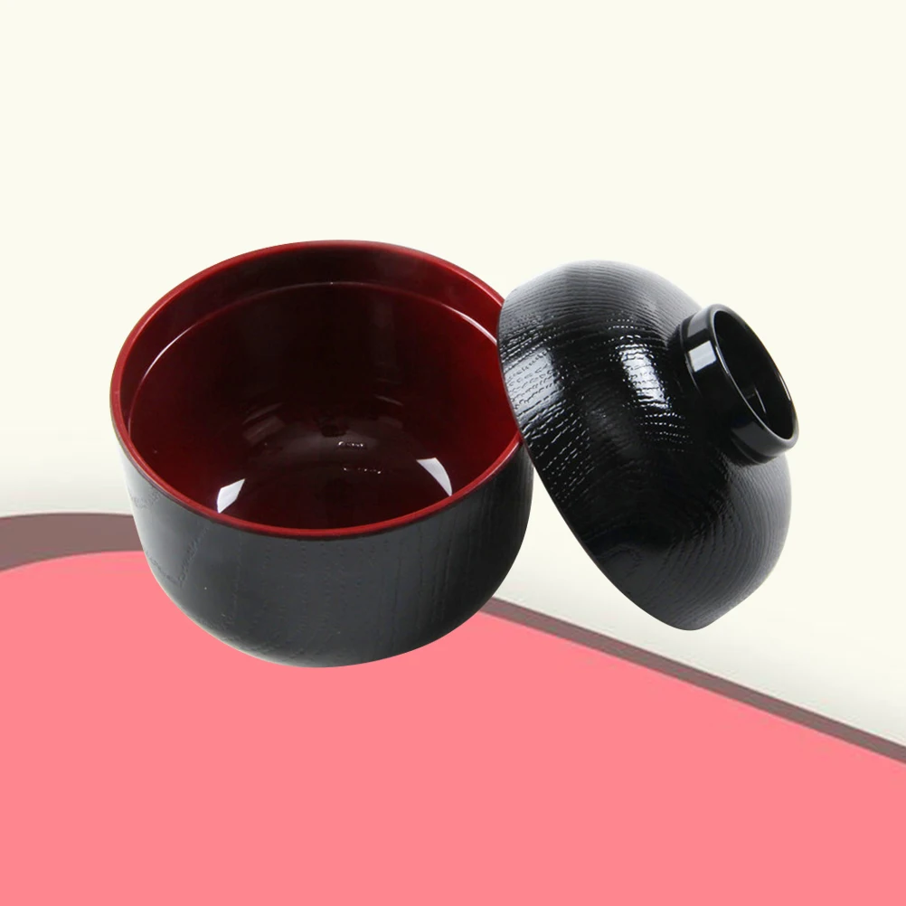 

Soup Bowl Japanese Small with Lids Cutlery Set Style Cover Black Miso Ramen Child
