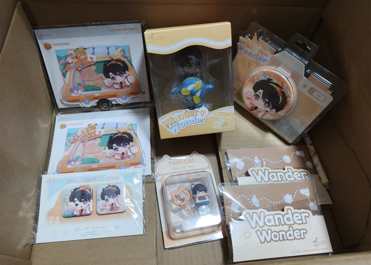 In Stock Original Love and Deepspace Caleb Time To Travel Wander Wonder Doll Car Badge Key Hat Photo Stick Toiletry Bag Anime Ga