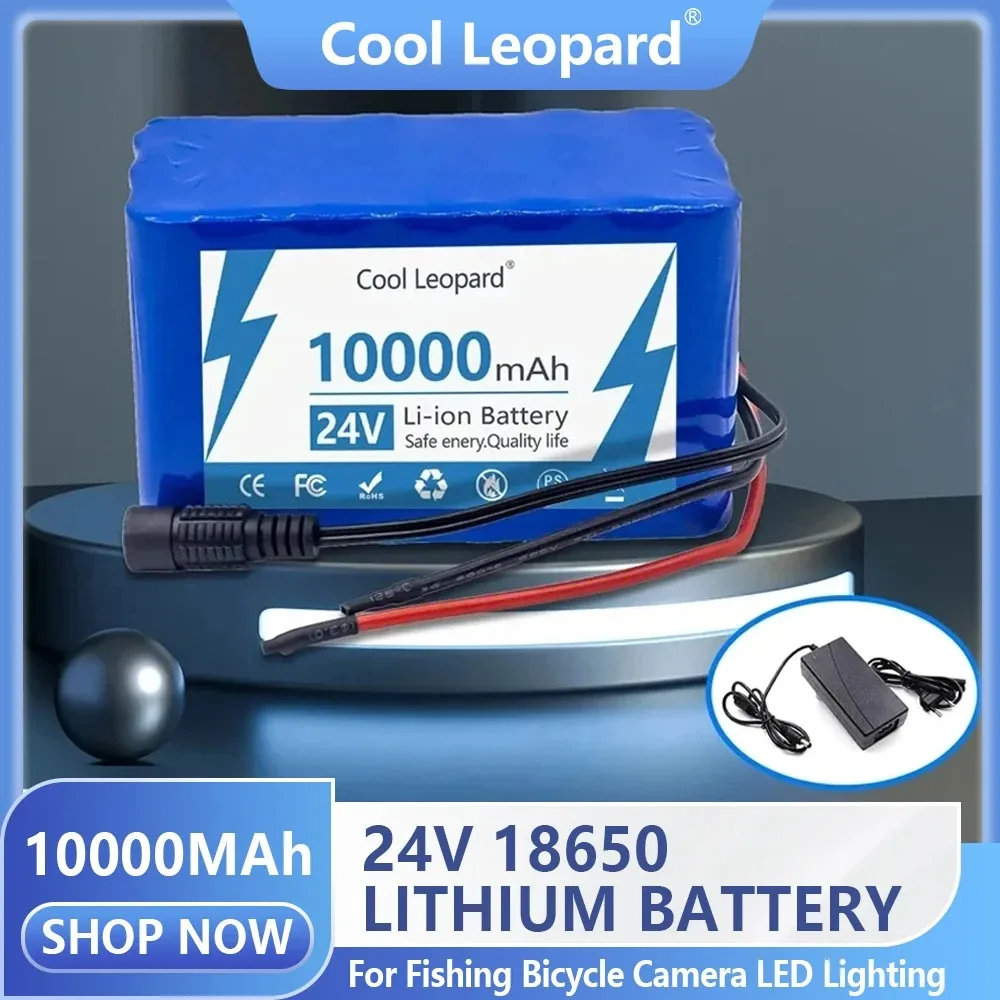 100% Original Cool Leopard 24V 10Ah Rechargeable Battery 18650 6S3P Battery Packs  Electric Bicycle Toys Lithium Battery+Charger