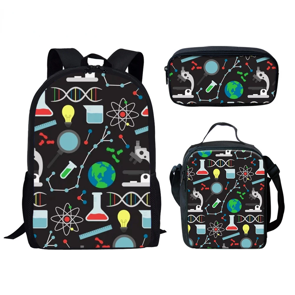 Classic Creative Funny Scientist experiment 3D Print 3pcs/Set pupil School Bags Laptop Daypack Backpack Lunch bag Pencil Case