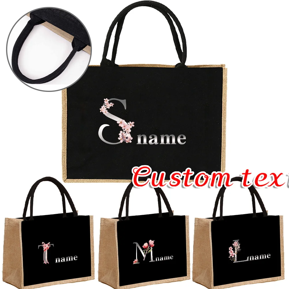 Customized Name Handheld Linen Shopping Bag Fashion Large Capacity Storage Bag Single Shoulder Shopping Bag Customized Product