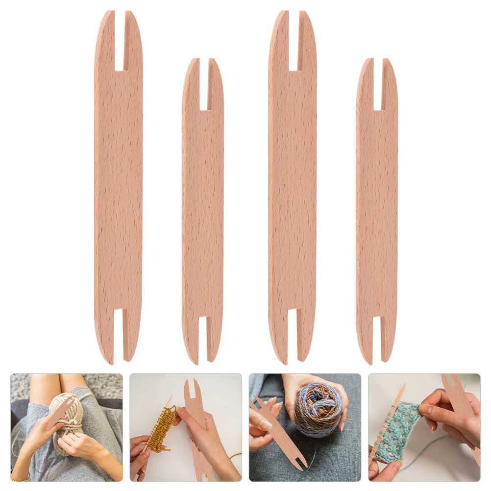 4 Pcs Weaving Shuttle Wooden Knitting Tools Stick Shuttles Crochet Hooks Tie Dye Kit Set DIY