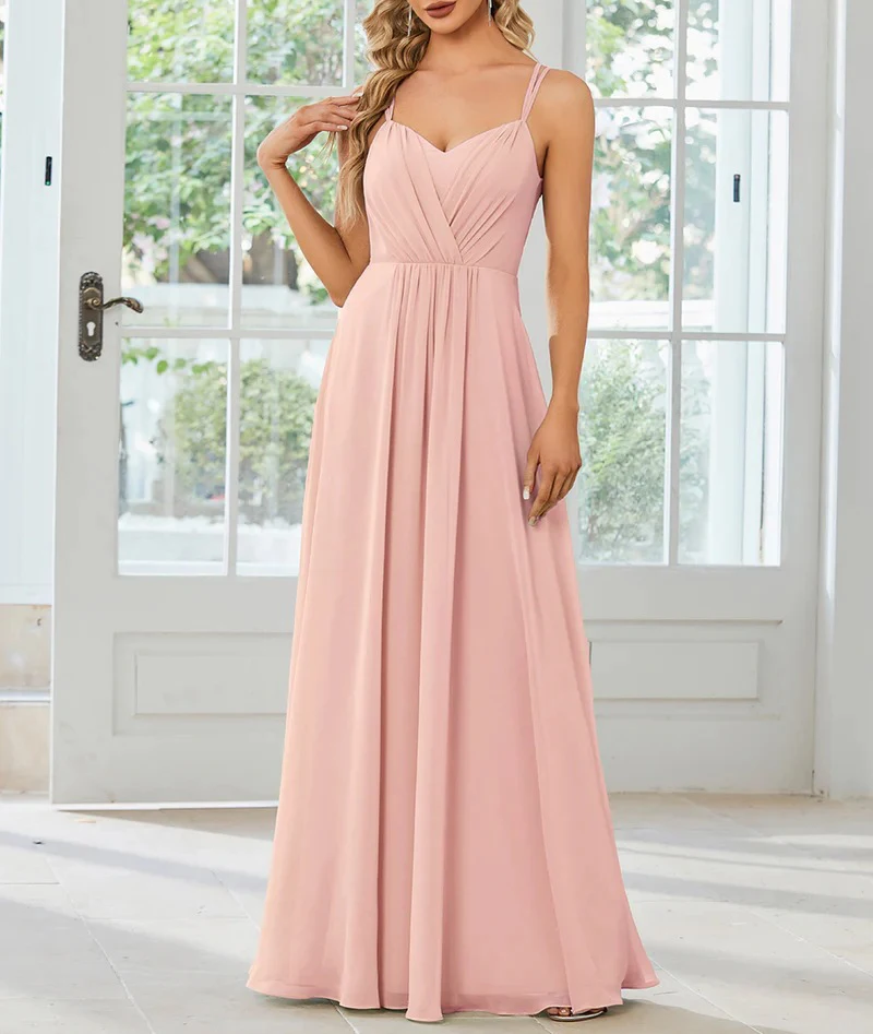 Vintage Chiffon A Line Prom Dress Sweetheart Spaghetti Straps Backless Elegant Evening Dress Floor-Length Party Dresses Vestido