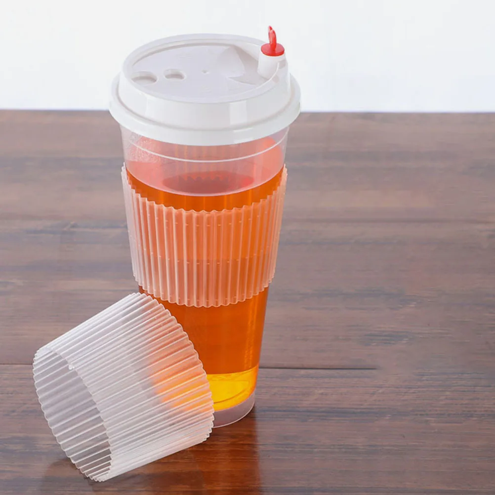 

100 Pcs Practical Disposable Cup Sleeves Heat Insulation Anti Scald Protection Travel Portable Plastic Cover For Cups
