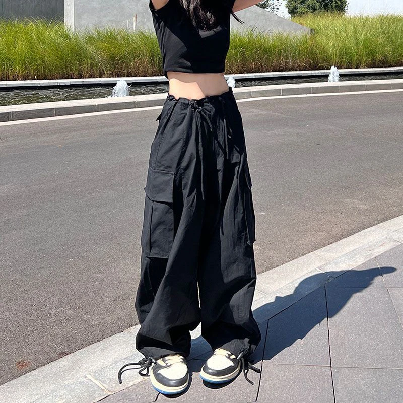 Calça cargo de grandes dimensões feminina, moletom de perna larga, cintura alta, corredores largos, harajuku, hip hop, calça esportiva casual, streetwear, Y2K