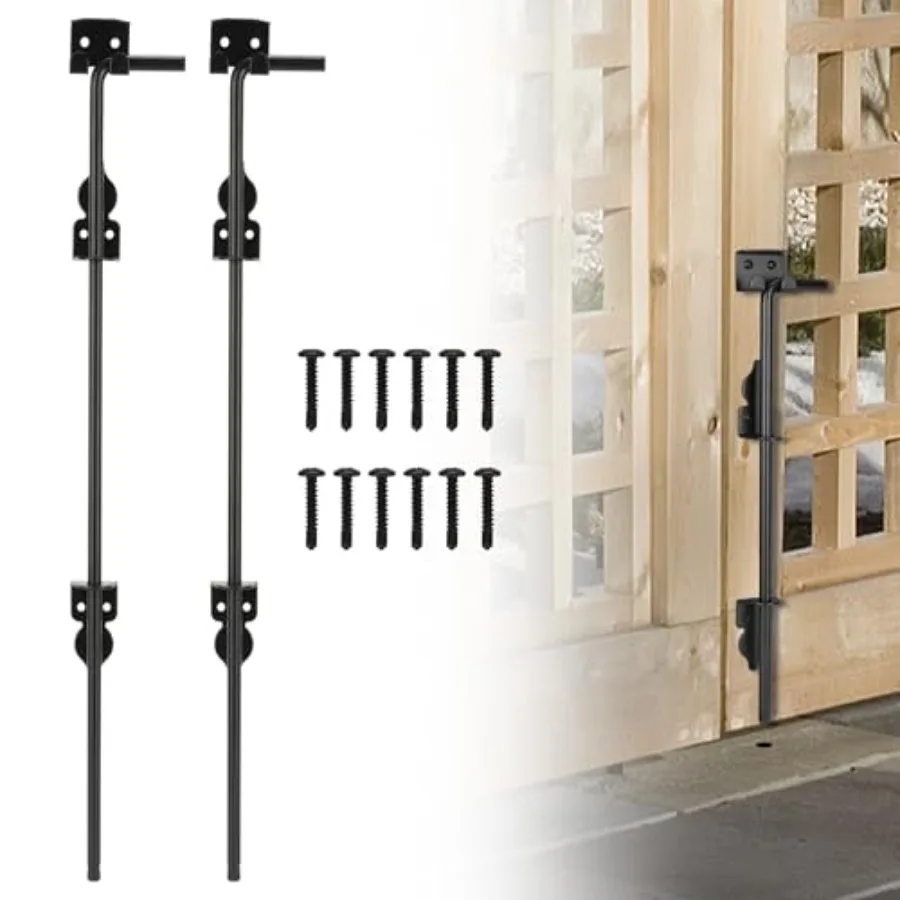 

36" Heavy Duty Cane Bolt, Double Gate Latch with Black Finish, 2 Way Gate Drop Rod for Wood PVC Vinyl Metal Fences Gates, Doubl