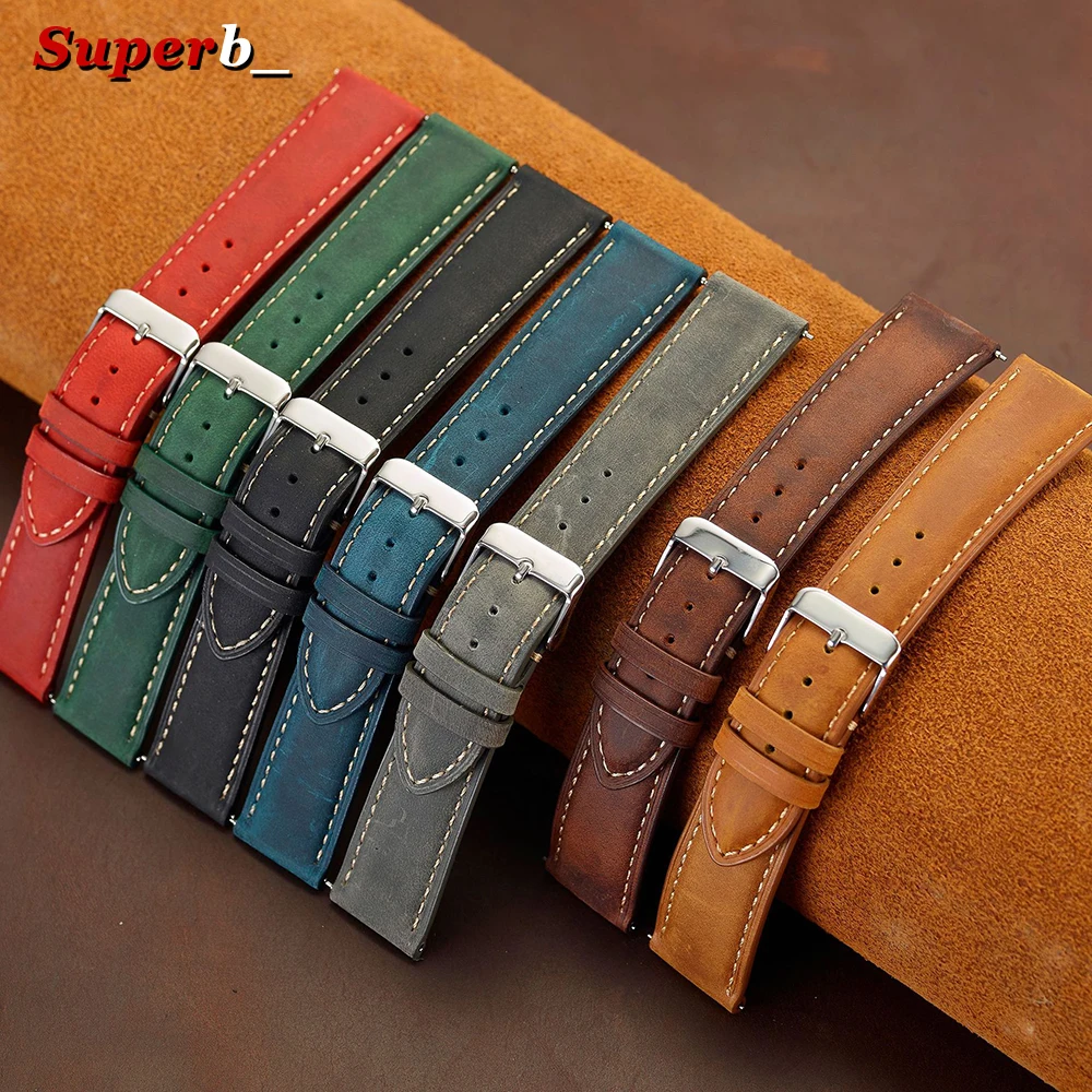 Cowhide Watch Strap 14mm 16mm 18mm 20mm 22mm 24mm Retro Deep Brown Quick Release Watchband for Samsung Galaxy Watch 7/6/5/4 44mm image 2