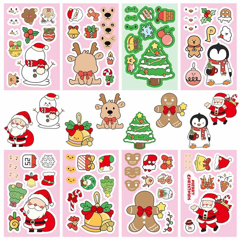 

8/16sheets Christmas Puzzle Stickers Make Your Own Santa Claus DIY Fun Cartoon Assemble Jigsaw Decals Kids Party Decoration Toy