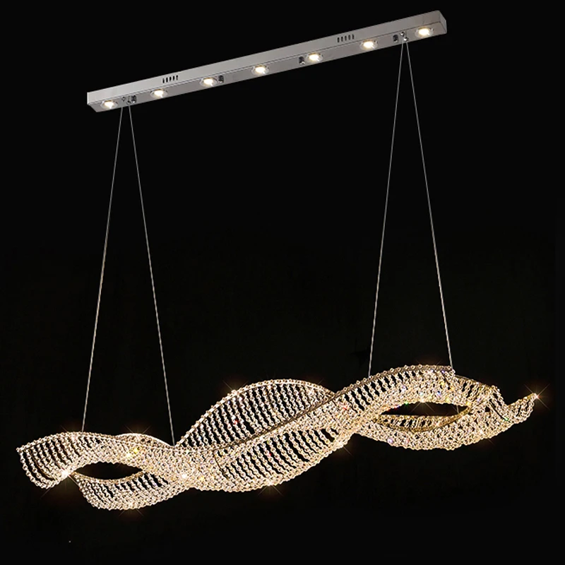 S Linear Crystal Pendant Lights Fixture LED Modern Spiral Pendant Lamps American Luxury Shining Droplight Dining Room Lighting