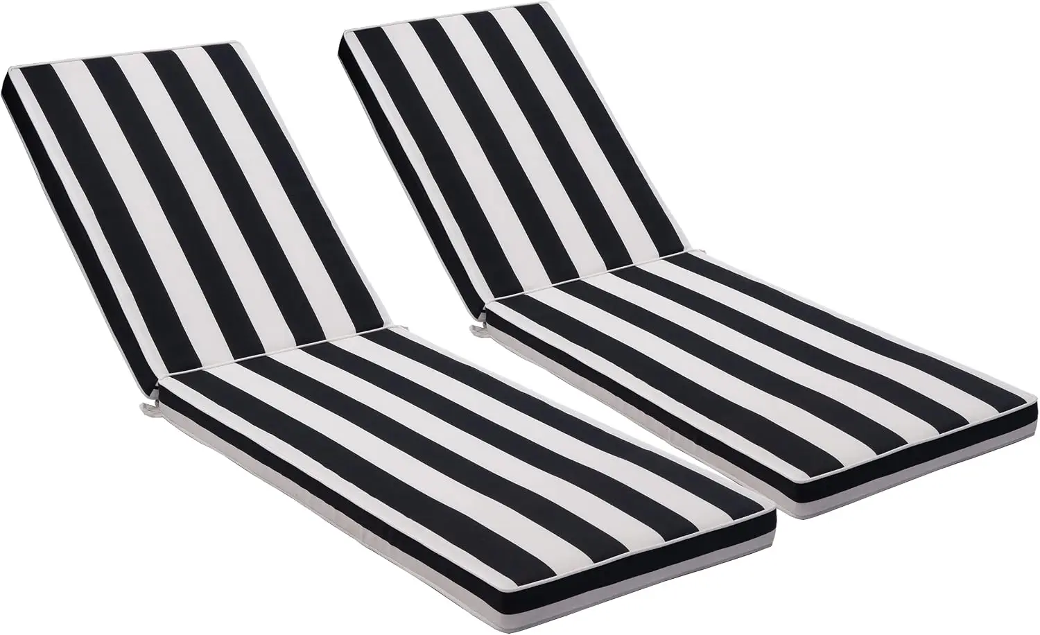 Set Of 2 Outdoor Lounge Chair Cushions Waterproof Patio Chaise Replacement Furniture Seat Pads With High Density Foam Ties For Backyard Porch Deck Black White Stripes