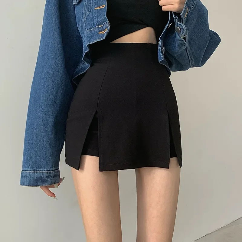 

Summer A-line Skirt Pants Women's High Waist Shorts Sexy Slim Fit Split Wrap Hip Skirt Black Shorts Office Lady Casual Pantskirt